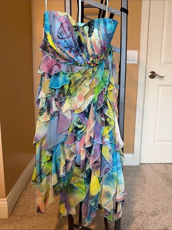 Cache Dresses & Skirts - Cache Strapless Ruffled Multicolor Cocktail Dress